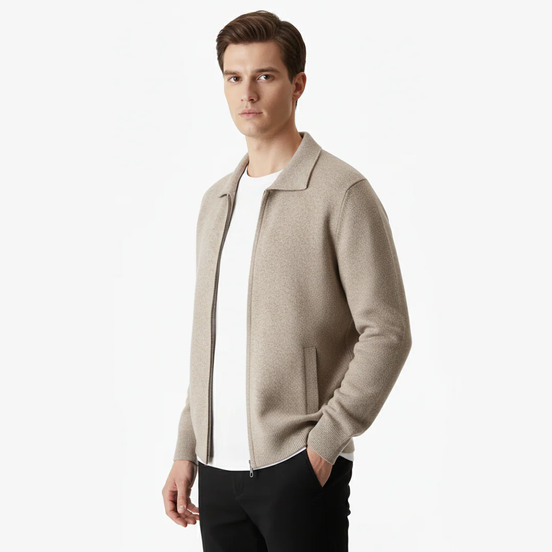 EXTRA-FINE MERINO WOOL ZIP POLO CARDIGAN - Image 4